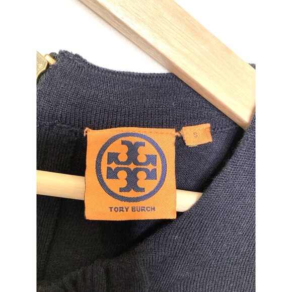Tory Burch Blue Sweater Womens Size S Short Sleeve Merino Wool Back Zip - Picture 13 of 13
